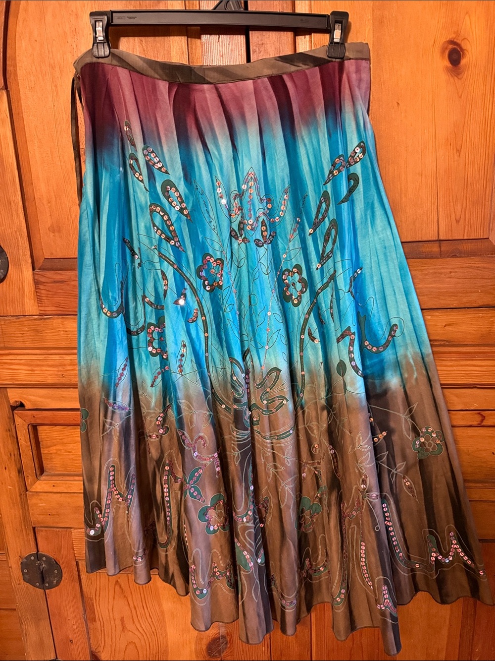 Boho Ombre Floral Maxi Skirt - Turquoise Blue & Brown
